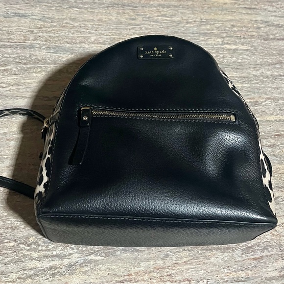 NWOT Kate Spade ♠️ black and animal print 109% cow leather small backpack - Picture 7 of 15